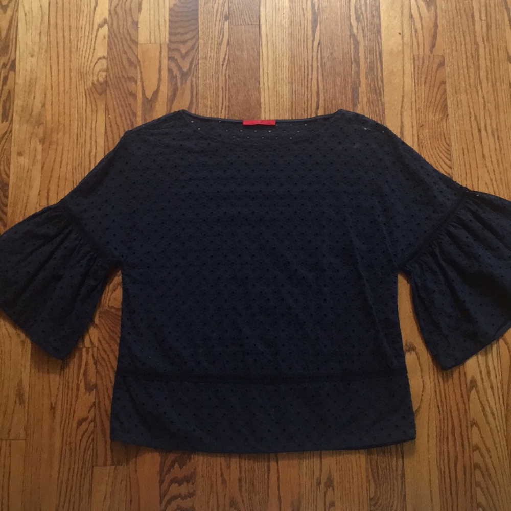Carolina Herrera eyelet navy blouse
